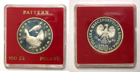 Polen, Königreich. 
VOLKSREPUBLIK, 1945-1989. Probe 100 Zloty 1980. Bedrohte Tierwelt. Auerhahn und Auerhuhn, PRÓBA. Rv. Adler. 32 mm; 16,5 g. KM&nbs...