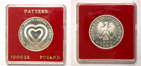 Polen, Königreich. 
VOLKSREPUBLIK, 1945-1989. Probe 1000 Zloty 1986. Hospital Center, PRÓBA. Rv. Adler. 32 mm; 16,5 g. KM&nbsp;Pr&nbsp;522. . 

Pol...