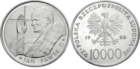 Polen, Königreich. 
VOLKSREPUBLIK, 1945-1989. 10000 Zloty 1988. Brustbild Papst Johannes Pauls II. n. l., die rechte Hand erhoben. Rv. Adler. 32 mm; ...