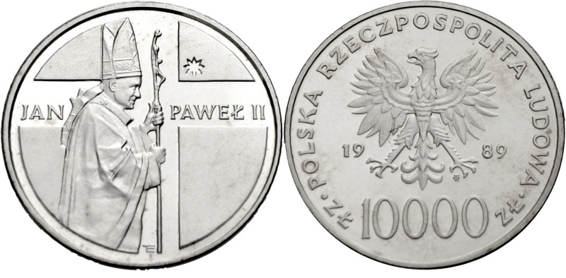 Polen, Königreich. 
VOLKSREPUBLIK, 1945-1989. 10000 Zloty 1989. Hüftbild Papst ...