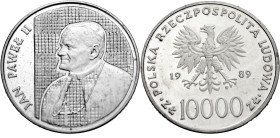Polen, Königreich. 
VOLKSREPUBLIK, 1945-1989. 10000 Zloty 1989. Brustbild Papst Johannes Pauls II. n. r. Rv. Adler. 32 mm; 31,10 g; Dicke 4 mm. KM&nb...