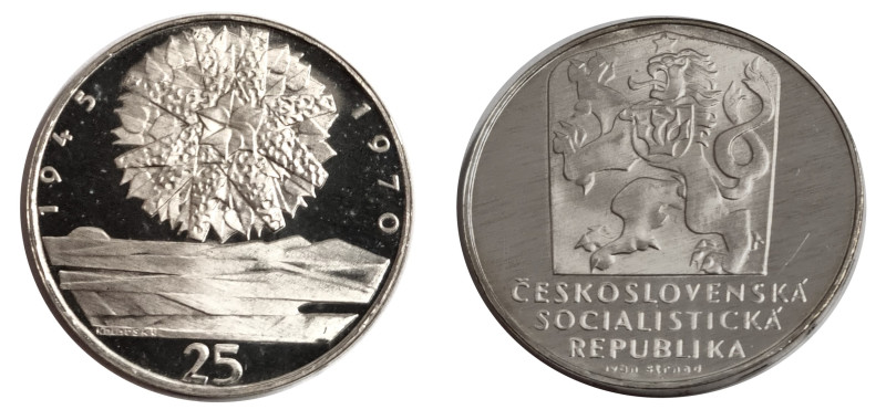 Tschechoslowakei. 
REPUBLIK, 1918-1990. 25 Kronen 1970 auf den 25. Jahrestag de...