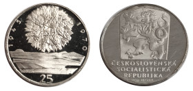 Tschechoslowakei. 
REPUBLIK, 1918-1990. 25 Kronen 1970 auf den 25. Jahrestag der Befreiung. KM&nbsp;69. . 

Proof
