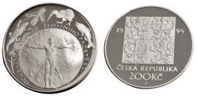 Tschechoslowakei. 
TSCHECHISCHE REPUBLIK seit 1993. 200 Kronen 1994 Umweltschutz. KM&nbsp;14. . 

Proof