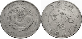 China. 
Hupeh. 
Kuang-Hsu, 1875-1908. Dollar o. J. (1909). Drache. Rv. Schrift. Kann&nbsp;45, KM&nbsp;Y#&nbsp;131. Mehrere feine Kratzer.. 

Sonst...