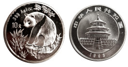 China. 
Volksrepublik. 
Panda 10 Yuan = 1 ounce 1993. Panda on flat rock. KM&nbsp;485. . 

Brilliant uncirculated
