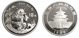 China. 
Volksrepublik. 
Panda 10 Yuan = 1 ounce 1996. Panda mother and cub. KM&nbsp;892. . 

Brilliant Uncirculated