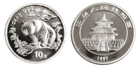 China. 
Volksrepublik. 
Panda 10 Yuan = 1 ounce 1997. KM&nbsp;986. Small date.. 

Brilliant uncirculated