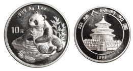 China. 
Volksrepublik. 
Panda 10 Yuan = 1 ounce 1998. KM&nbsp;1126. Small date.. 

Brilliant uncirculated