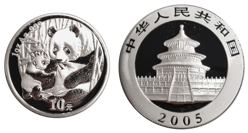 China. 
Volksrepublik. 
Panda 10 Yuan = 1 ounce 2005. . 

Brilliant uncircul...