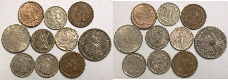 Vereinigte Staaten von Amerika.
LOT: 1/4 Dollar 1858; Dime 1845, 1861, 1920 S; ...