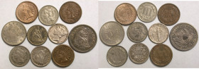 Vereinigte Staaten von Amerika.
LOT: 1/4 Dollar 1858; Dime 1845, 1861, 1920 S; 5 Cents 1884; 3 Cents 1866, 1881; Cent 1860, 1863, 1873. 10 Stück..
...