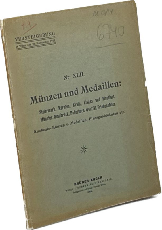 Auktionskataloge. Egger, Brüder, Wien. Auktion 42 vom 21.11.1912.


Münzen un...