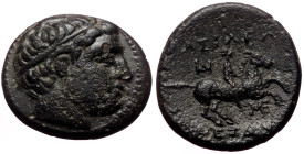 Kings of Macedon, Alexander III (336-323) AE (Bronze, 3.96g, 17mm) Miletos, ca 323-319 BC; 
Obv: Diademed head of Apollo r., dotted border, 
Rev: BAΣI...