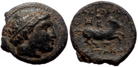 Kings of Macedon, Alexander III (336-323) AE (Bronze, 4.52g, 18mm) Miletos, ca 323-319 BC; 
Obv: Diademed head of Apollo r., dotted border, 
Rev: BAΣI...