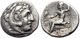 Kings of Macedon, Alexander III 'the Great' (336-323 BC) AR Drachm (Silver, 3.92g, 18mm) Erythrai.
Obv: Head of Herakles right, wearing lion skin.
Rev...