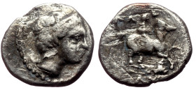 Kings of Thrace, Lysimachos (Satrap, 323-305 BC) AR Diobol (Silver, 1.07g, 11mm) Amphipolis, Struck under Kassander, ca 317-305 BC. 
Obv: Diademed hea...