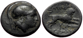 Kings of Thrace (Macedonian), Lysimachos (305-281 BC) AE (Bronze, 3.91g, 19mm) Lysimacheia.
Obv: Helmeted head of Athena right.
Rev: ΒΑΣΙΛΕΩΣ / ΛΥΣΙΜΑ...