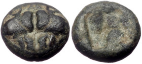 Lesbos Bl Diobol (Billon, 1.18g, 9mm) ca 500-450 BC. 
Obv: Confronted boar's heads 
Rev: Quadripartite incuse square. 
Ref: SNG Copenhagen 287; SNG Fi...