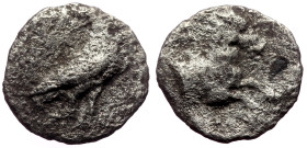 Aeolis, Kyme AR Hemidrachm (Silver, 1.43g, 13mm) ca 4th century BC. 
Obv: Eagle standing right, head left; KY in left field 
Rev: Forepart of horse ri...