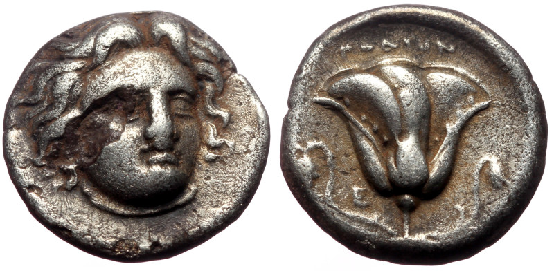 Islands off Caria, Rhodos AR Didrachm (Silver, 6.34g, 20mm) 305-275 BC.
Obv: Hea...