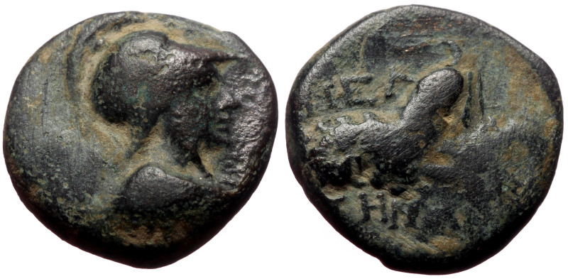 Phrygia, Peltai AE (Bronze, 4.76g, 16mm) ca 2nd-1st century BC
Obv: Helmeted bus...