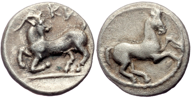 Cilicia, Kelenderis AR Obol (Silver, 0.81g, 10mm) 3rd century BC.
Obv: Horse rea...