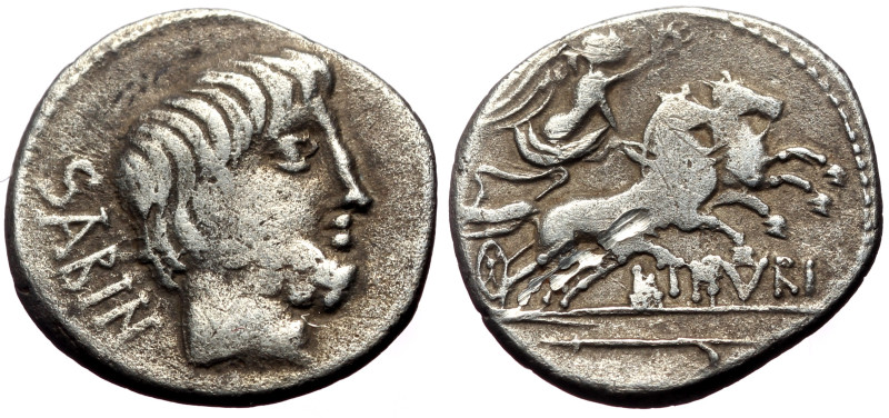 L. Titurius L. f. Sabinus AR Denarius (Silver, 3.59g, 18mm) Rome, 89 BC 
Obv: be...