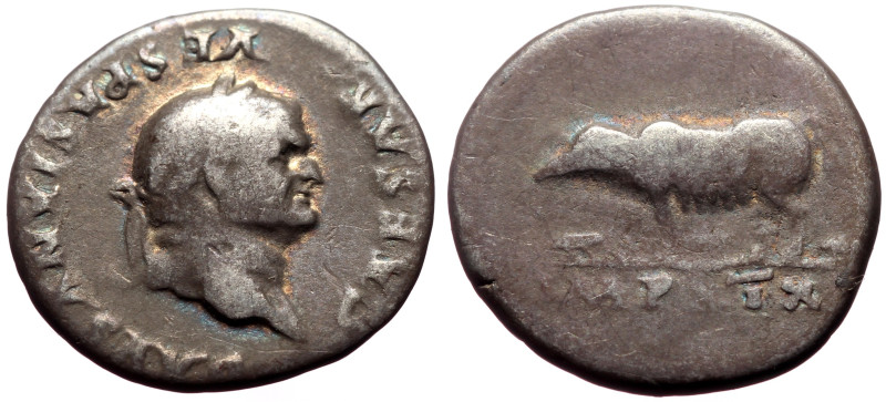 Vespasian (69-79) AR Denarius (Silver, 2.76g, 17mm) Rome.
Obv: CAESAR VESPASIANV...