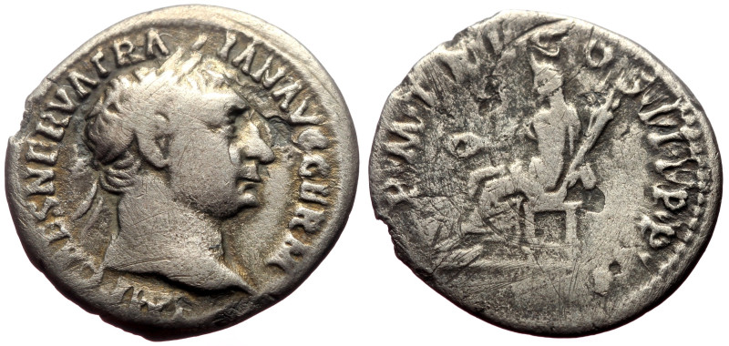 Trajan (98-117) AR Denarius (Silver, 2.43g, 18mm) Rome, 100; 
Obv: IMP CAES NERV...