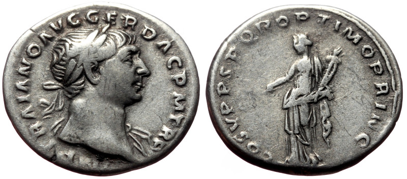 Trajan (98-117) AR Denarius (Silver, 3.15g, 19mm) Rome 108
Obv: IMP TRAIANO AVG ...