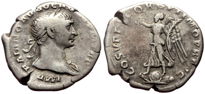 Trajan (98-117) AR Denarius (Silver, 2.81g, 19mm) Rome. 
Obv: IMP TRAIANO AVG GE...