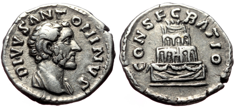 Divus Antoninus Pius (Died 161) AR Denarius (Silver, 3.20g, 18mm) Rome.
Obv: DIV...