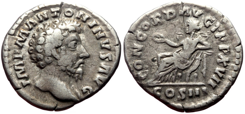 Marcus Aurelius (161-180) AR Denarius (Silver, 3.11g, 18mm) Rome, 162-163. 
Obv:...