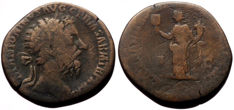 Marcus Aurelius (161-180) AE Sestertius (Bronze, 21.35, 30mm) Rome, 176-177. 
Ob...