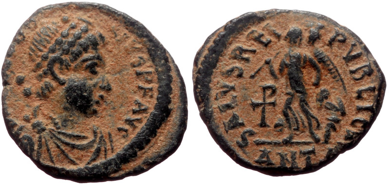 Theodosius I (379-395) AE (Bronze, 1.04g, 13mm) Antioch, 388-392 & 392-395. 
Obv...