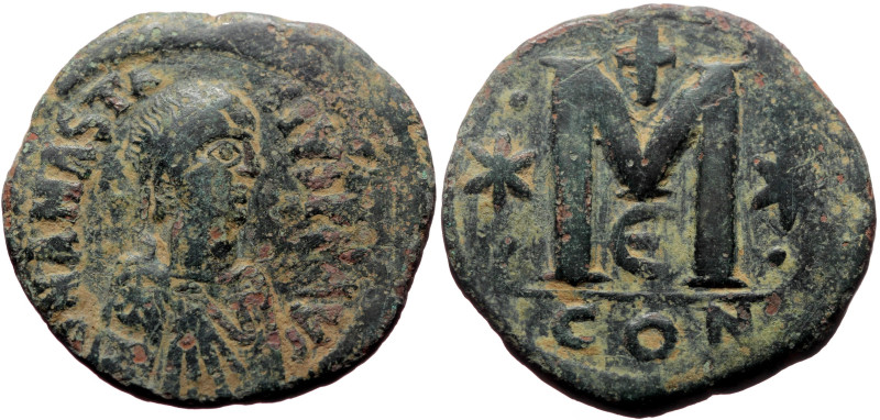 Anastasius (491-518) AE Follis (Bronze, 18.56g, 33mm) Constantinople.
Obv: D N A...