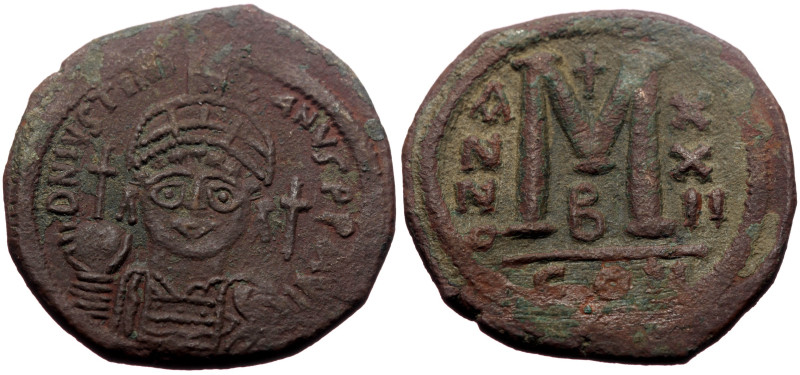 Justinian I (527-565) AE Follis (Bronze, 18.24g, 34mm) Constantinople, RY 22 (54...