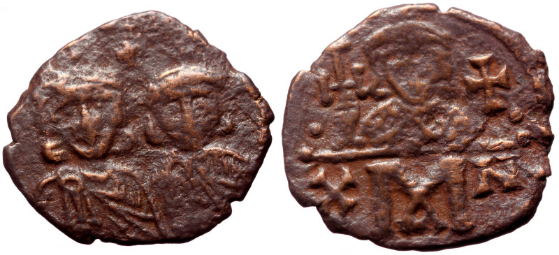 Constantine V Copronymus, with Leo IV (741-775) AE Follis (Bronze, 19mm, 1.82g) ...