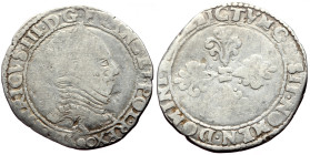 France, Henri III (1574-1589) AR Demi-franc au col plat (Silver, 5.61g, 30mm) 1587 X (Amiens)
Obv: HENRICVS. III. D. G. FRAN. ET. POL. REX Buste au co...