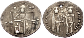 Italy, Venice Giovanni Soranzo AR Grosso (Silver, 2.09g, 22mm) Doge LI, 1312-1328, holed
Obv: IO SVRANTIO DVX S M VENETI, Doge and S. Marco standing f...