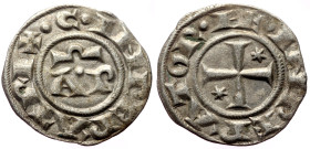 Sicily, Henry VI and Constance (1194-1196) AR/BI Denaro (Silver, 0.79g, 17mm) Brindisi. 
Obv: + HE INPERATOR, Cross potent, two stars in field 
Rev: +...