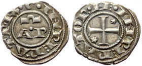 Sicily, Henry VI and Constance (1194-1196) AR/BI Denaro (Silver, 0.91g, 17mm) Brindisi. 
Obv: + HE INPERATOR, Cross potent, two stars in field 
Rev: +...