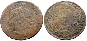 *Unpublished and unlisted coin minted in copper. During this period, from the denomination of 5 Kreutzer (with the emperor's portrait on the obverse) ...