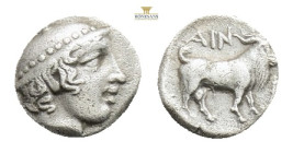 THRACE, Ainos. Circa 429-427/6 BC. AR Diobol (10,4 mm, 1.21 g, 10h). Head of Hermes right, wearing petasos / Goat standing right; club to right. May, ...