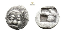 Macedon, Neapolis AR Hemiobol. 0,26 g. 6 mm. Circa 525-450 BC. Head of gorgoneion facing / Quadripartite incuse square.