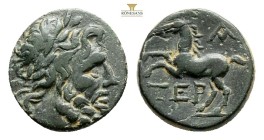 PISIDIA, Termessos (Circa 1st century BC) AE Bronze (17,2 mm, 3,8 g.) Obv: Laureate head of Zeus right.
Rev: TEP. Horse rearing left.