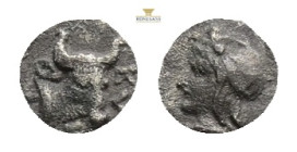 Mysia, Kyzikos AR Hemiobol. c. 410-400. Head of Attis l., wearing Phrygian cap; tunny below / Bull’s head .
0.28 g 7,8 mm