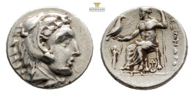 MACEDONIAN KINGDOM. Alexander III the Great (336-323 BC). AR drachm (16,8mm, 4,1 g.).  Head of Heracles right, wearing lion skin headdress, paws tied ...