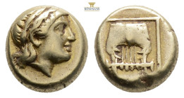 LESBOS. Mytilene. Circa 377-326 BC. Hekte (Electrum, 10,2 mm, 2.56 g, ) Laureate head of Apollo to right. Rev. Kithara within linear square within inc...